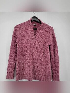 L.L. Bean Cable Knit V-Neck Pullover Sweater - Dusty Rose